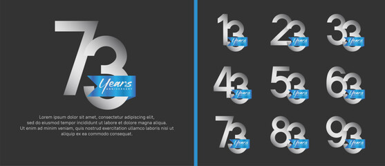 anniversary logotype set. vector design silver color with blue ribbon can be use for celebration event