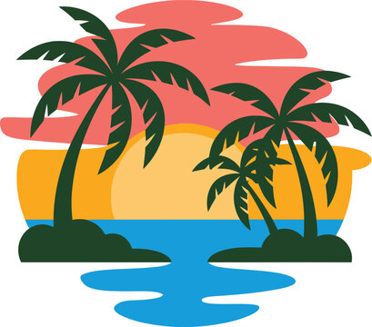 vector  Hawaiian sunset with palm trees