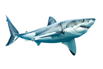 Fototapeta premium Great white shark breaching the surface, creating a dramatic splash isolated on transparent background