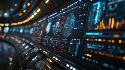 Fototapeta premium A group of investors analyzing real-time data on holographic screens in a high-tech boardroom, discussing the future of stock market investments.