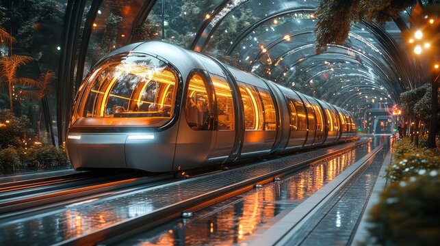 A futuristic transportation network, with hyperloop systems and electric vehicles seamlessly connected, reducing travel time and enhancing economic productivity.