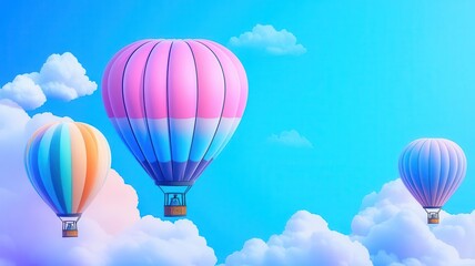 Naklejka premium A whimsical loop of floating hot air balloons, Infinite horizon, Whimsical, Vibrant, Digital Art, Soft clouds