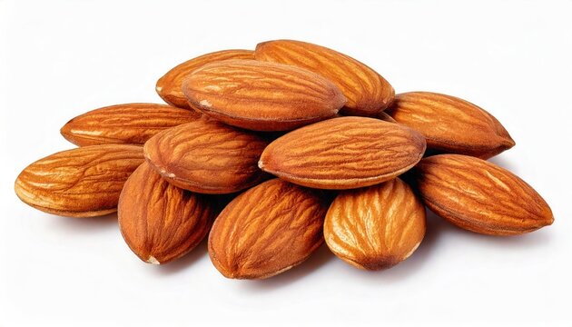  Pile of shelled almond nuts isolated on white background. File contains clipping path. 