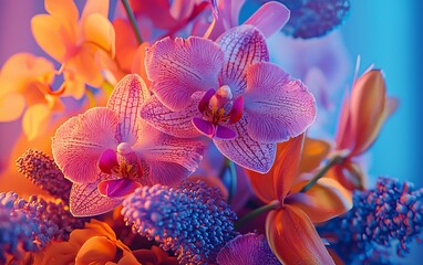 Vibrant Pink and Orange Orchids