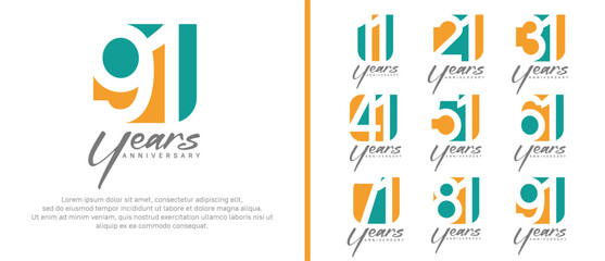 anniversary logo set. vector design orange and green color can be use for celebration moment