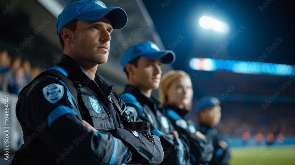 Wall mural a group of uniformed police officers stand together on a field