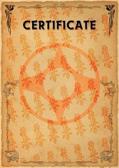 Poster, certificate, diplom karate . Old vintage paper texture background art design.