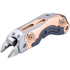 Fototapeta premium Multi tool knife with pliers copper grey metal isolated transparent background