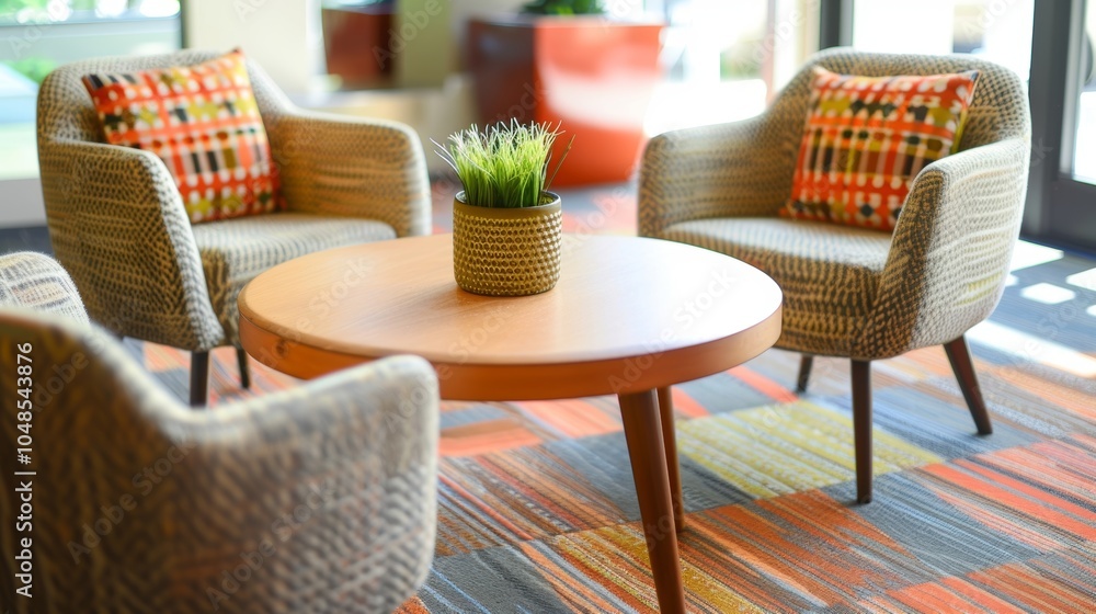 Poster a cozy and intimate breakout room setup with comfortable chairs and a small coffee table perfect for