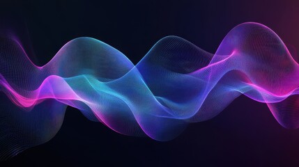 Obraz premium Abstract Purple and Blue Neon Light Waves on a Black Background.