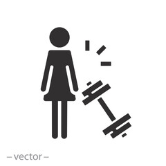 girl bodybuilder, woman with dumbbell icon, lady fitness, lifting exercise, gym fit, flat vector illustration