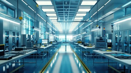 Obraz premium An Empty Sterile Corridor in a Modern Technology Laboratory