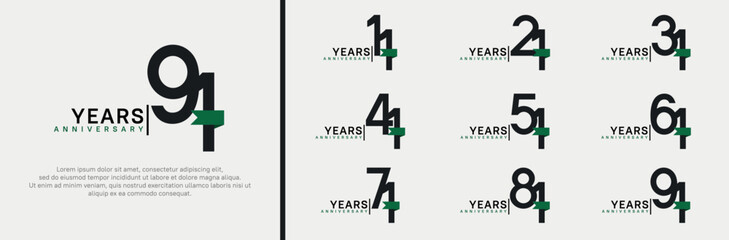 anniversary logo set. vector design black color and green ribbon can be use for celebration event