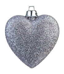 Obraz premium Heart shape christmas ball with silver glitter isolated on transparent background