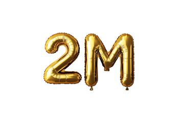 2M numbers made with golden foil balloon, isolated on transparent background, can be used for socail media celebrations, youtube subscribers, Instagram followers, facebook likes/followers. Web Social