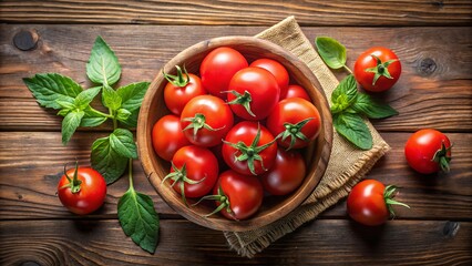 Fresh Ripe Red Tomatoes in a Rustic Bowl - Vibrant Organic Produce, Healthy Eating, Farm to Table, Natural Ingredients, Culinary Delight, Still Life Photography