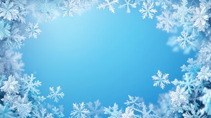 Blue Winter Background with White Snowflakes Frame.