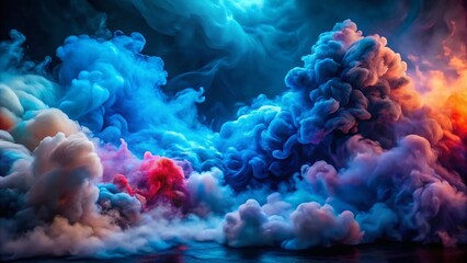 Abstract Colorful Smoke in Low Light Photography - Realistic Blue Fog and Misty Texture for Backgrounds and Visual