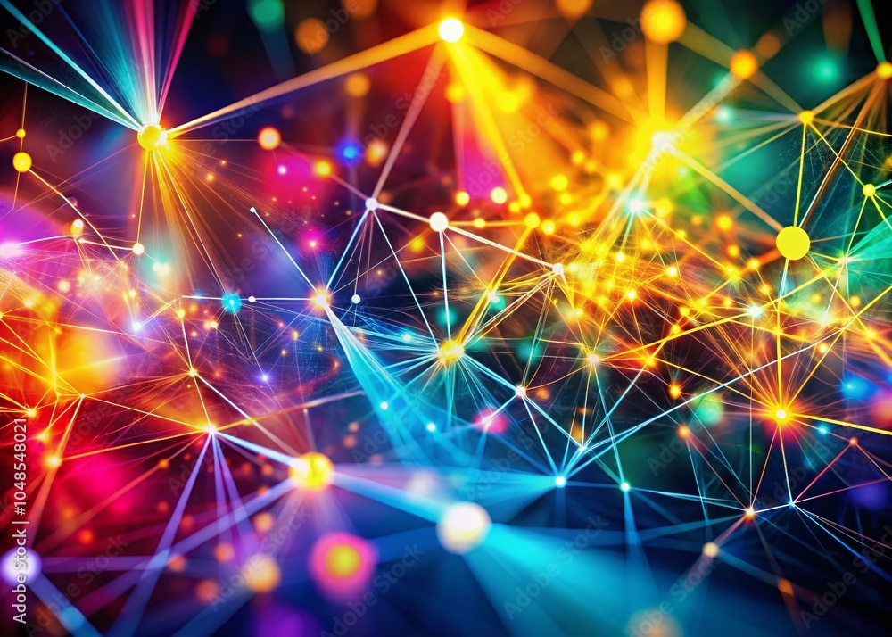 Poster abstract digital background of glowing points and lines in tilt-shift photography style for modern a