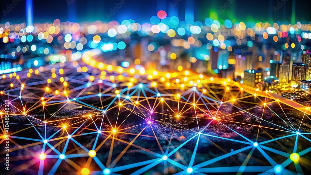 Poster abstract digital network connections on a colorful background - modern tech concept
