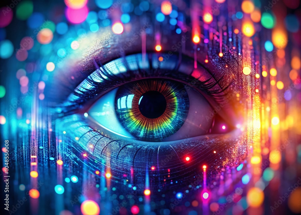 Poster abstract matrix glitch effect - digital technology background with bokeh for modern wallpaper