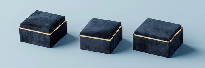 Elegant velvet jewelry box packaging mock-up, set of three, transparent background, ideal for showcasing luxury designs and branding.