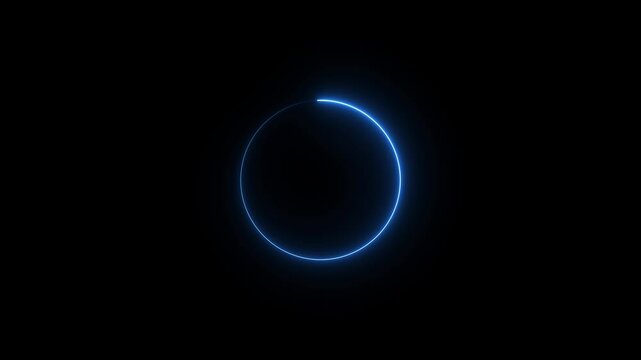 Neon glowing blue animated circle preloader icon on black background