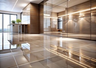 Fototapeta premium Hyperrealistic Long Exposure of Glossy Ceramic Tile Texture with Reflective Glaze, Capturing Light and Color in Stunning Detail, Perfect for Interior Design and Decor Projects