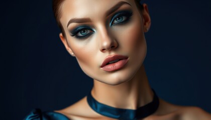 Captivating Close-Up of a Fashion Model with Bold Blue Eye Makeup