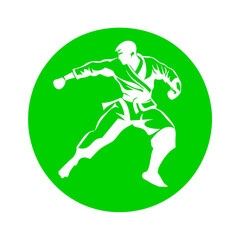 Fototapeta premium Logo of a Taekwondo Athlete Demonstrating a Flying Side Kick - Dynamic and Powerful Design