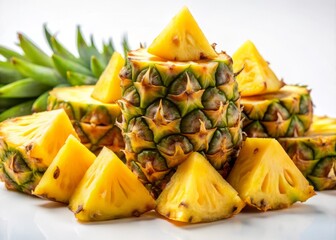Isolated Pineapple Pieces on White Background for Culinary, Tropical, and Fresh Fruit Themes