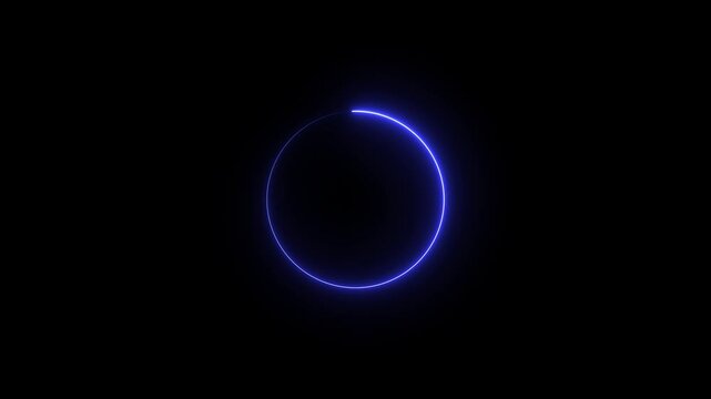 Neon glowing blue animated circle preloader icon on black background