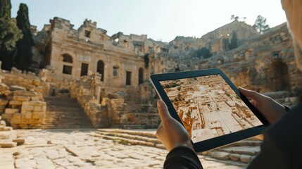 Tablets with digital compasses aid tour guides in leading excursions through ruins.