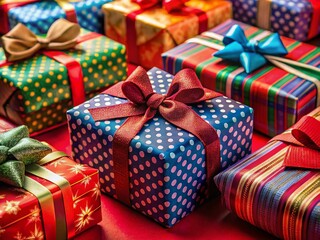 Abundant Gift Boxes on Vibrant Red Background for Holiday Celebrations and Special Occasions