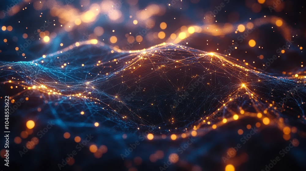 Poster dynamic abstract visualization of neural networks and ai with vibrant light patterns