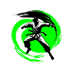 Logo of a Taekwondo Athlete Demonstrating a Flying Side Kick - Dynamic and Powerful Design

