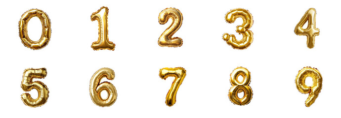 PNG Golden Balloons of Counting Numbers from 0 to 9