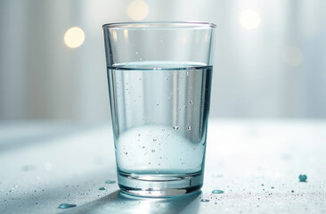 Refreshing glass of clear water with bubbles captures the essence of purity and hydration, symbolizing health and wellness