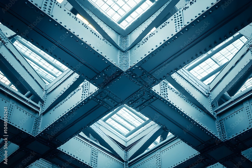 Poster intricate steel beams create a geometric pattern in urban architecture
