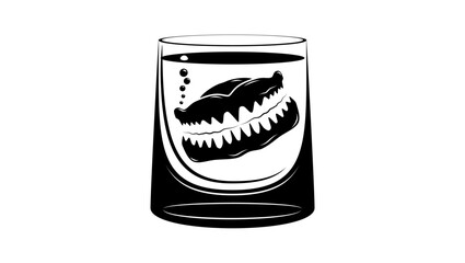Denture in a glass, black isolated silhouette