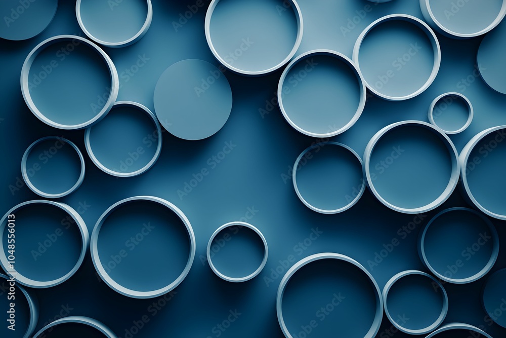 Poster abstract composition of circular shapes on a blue background