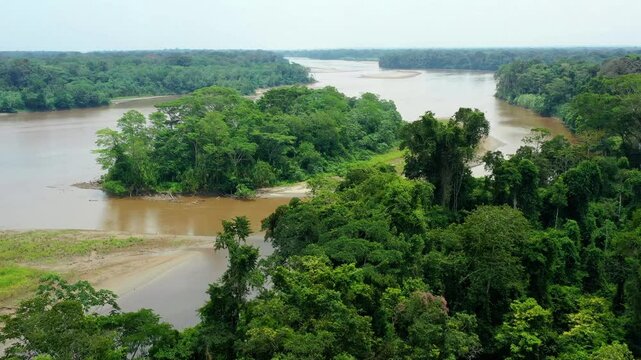 Wild aerial footage of the amazon river and forest in brazil