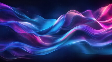 Abstract Blue and Pink Waves with Sparkles on Dark Background.