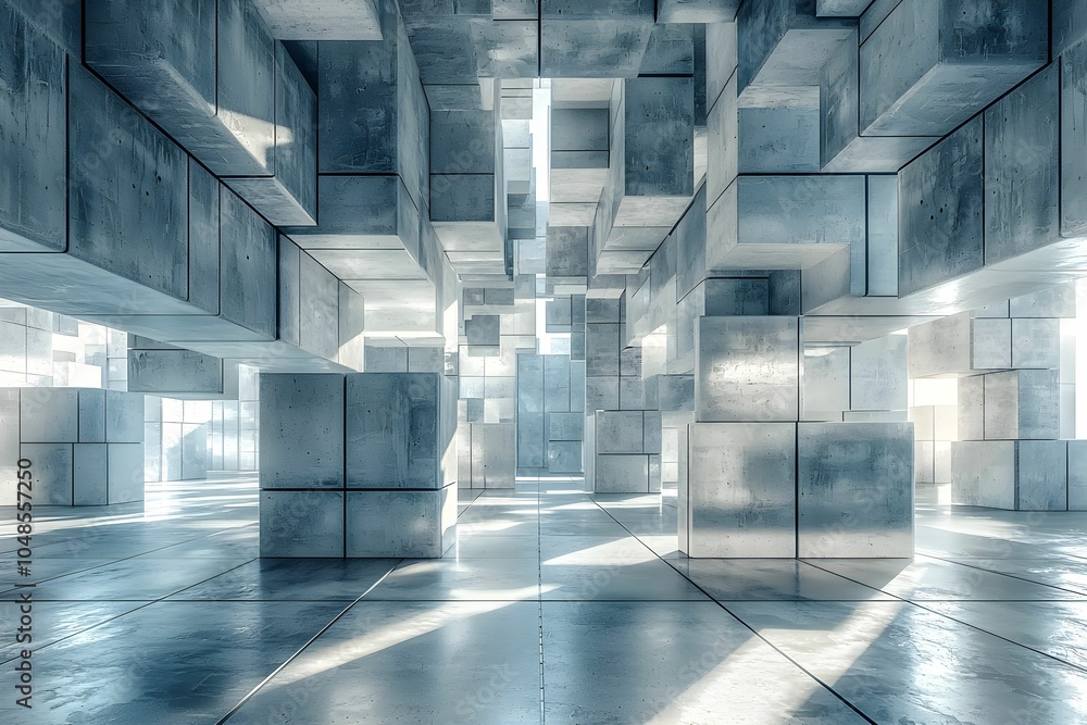 Aufkleber bright space with abstract concrete cube architecture