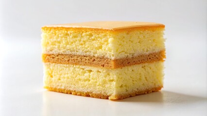 Minimalist Slice of Sponge Cake on White Background, Delicious Dessert, Sweet Treat, Bakery Delight, Gourmet Food, Pastry, Culinary Art, Cake Photography, Food Styling