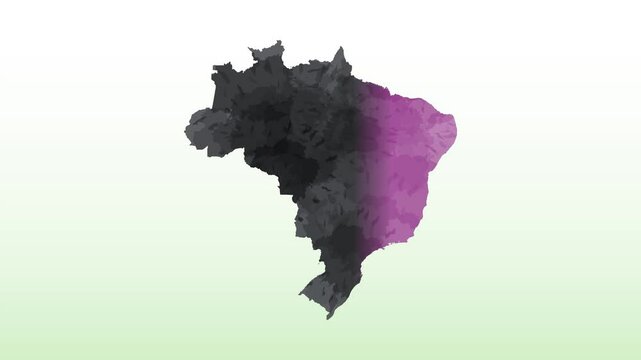 Brazil watercolor map in different colors on light background using paint brush