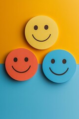 Happy smile face paper cut good feedback rating and positive customer review experience satisfaction survey mental health assessment child wellnessworld mental health day concept.