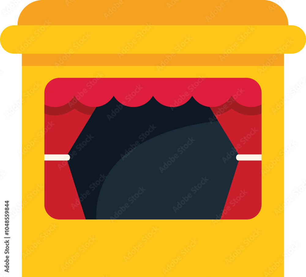 Poster simple vector illustration of a puppet theater with red curtains closed, isolated on a white backgro