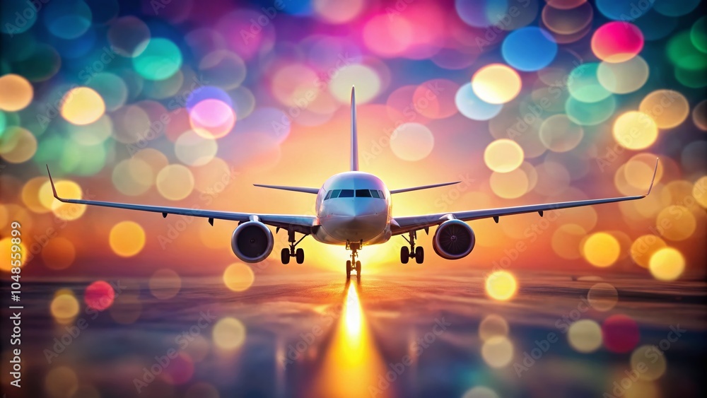 Poster airplane design for web and application use with bokeh background effect in flat style for modern in
