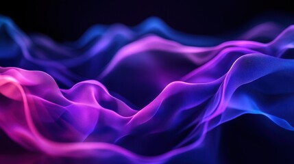 Obraz premium Abstract Purple and Blue Neon Light Waves on Black Background - Futuristic Digital Art.
